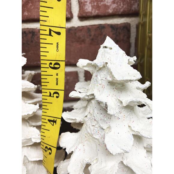 MCM 1960s Pair of Paper Mache White Glitter Christmas Trees - Picture 10 of 11
